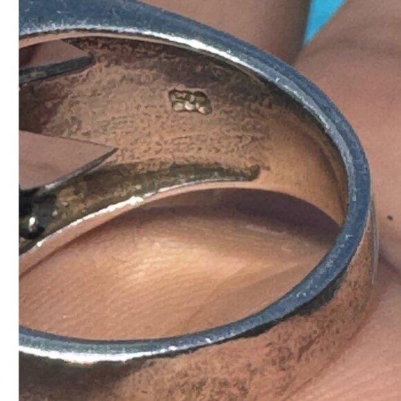 Vintage Sterling Silver Ring With Turquoise Inlay & Geometric Cutouts Size 7 - Picture 7 of 8